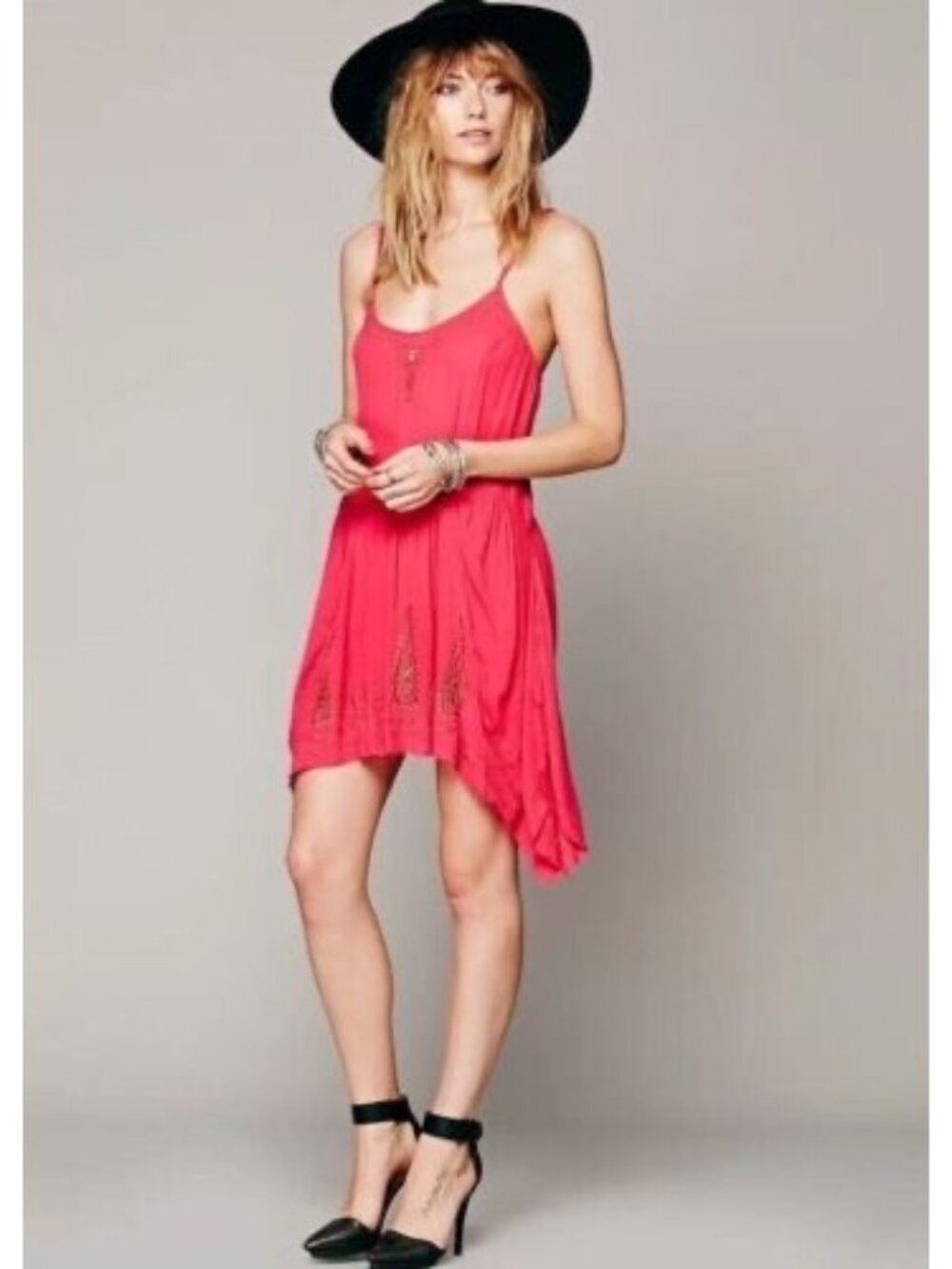 NWT Free People Pink Gold Embroidered Asymmetric Slip Dress | Boho Fairy Indie M - Picture 3 of 16